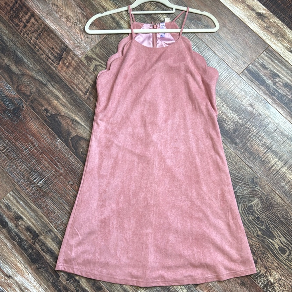 Blush Pink Small Velvet High Neck Scalloped Detail Dress